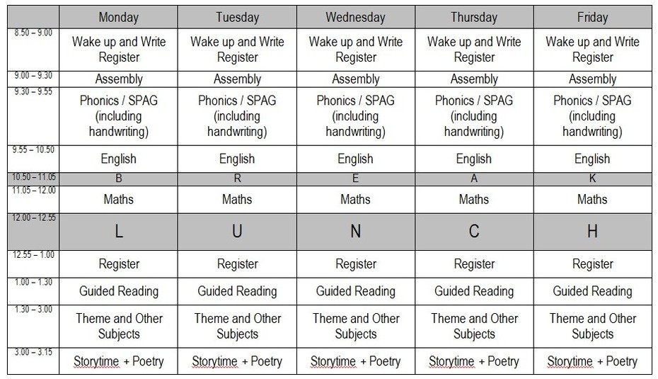 Broadoak Primary School School Timetable