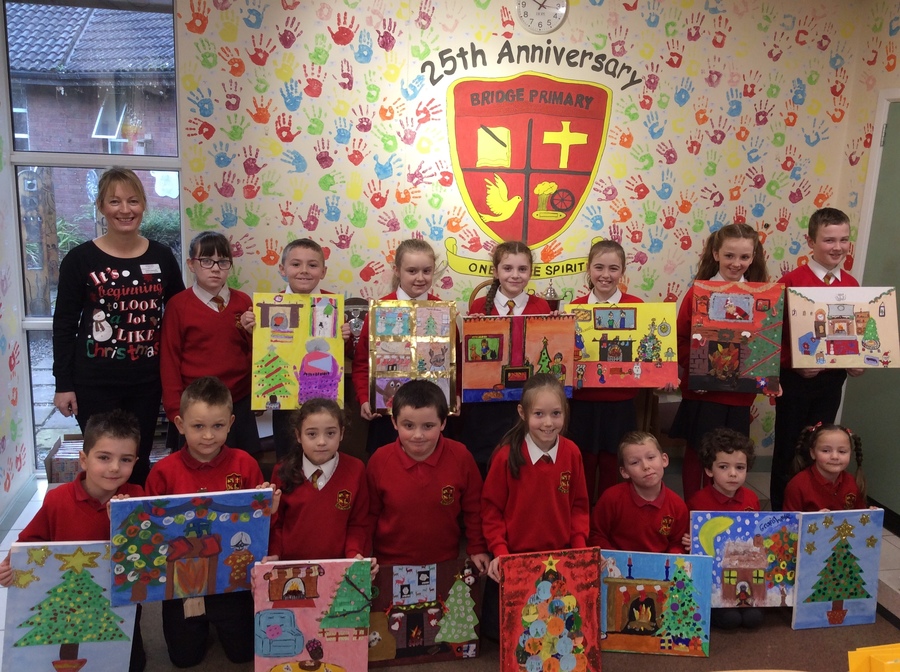 Carole Abernethy  from Bannview House Care Home was delighted to receive the entries from all of our classes for their Christmas art competition.