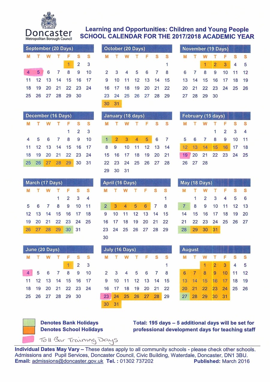 Toll Bar Primary School - Term dates