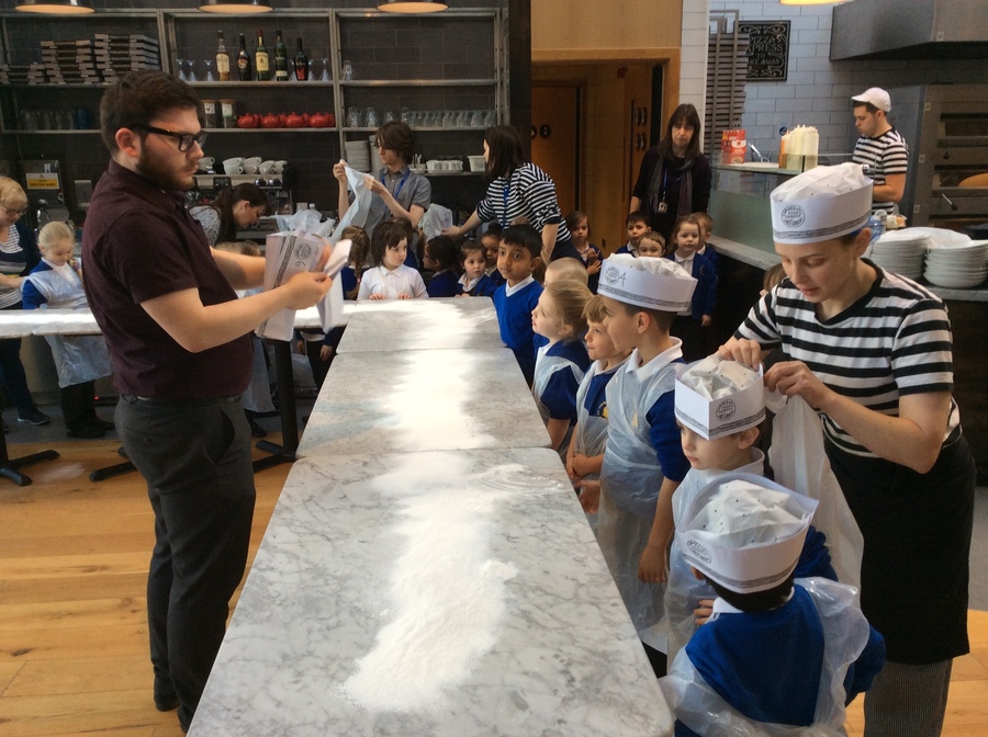 Preparing ourselves by putting on a hat and apron.