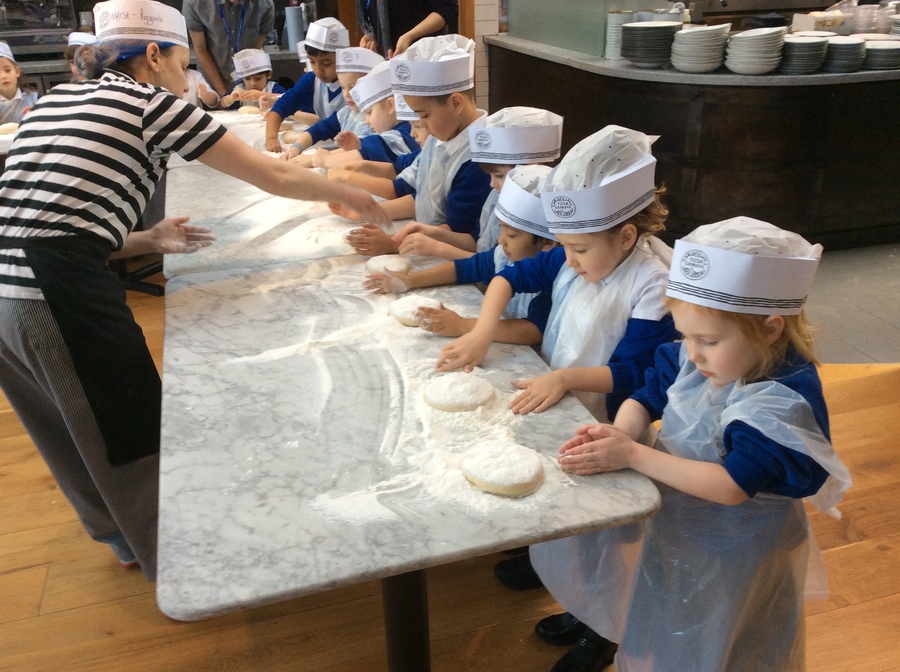 Kneading the dough.