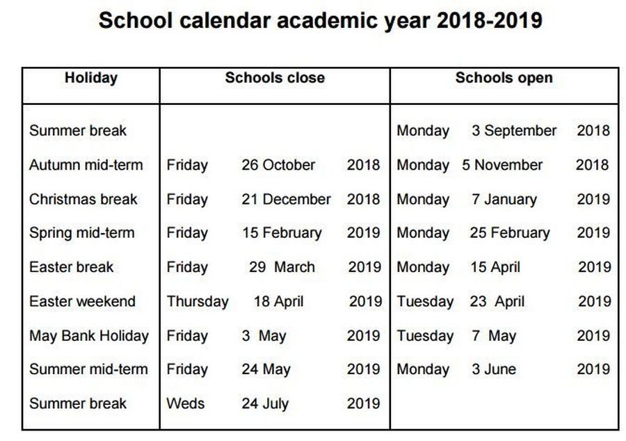 Gildersome Primary School Term Dates and Training Days