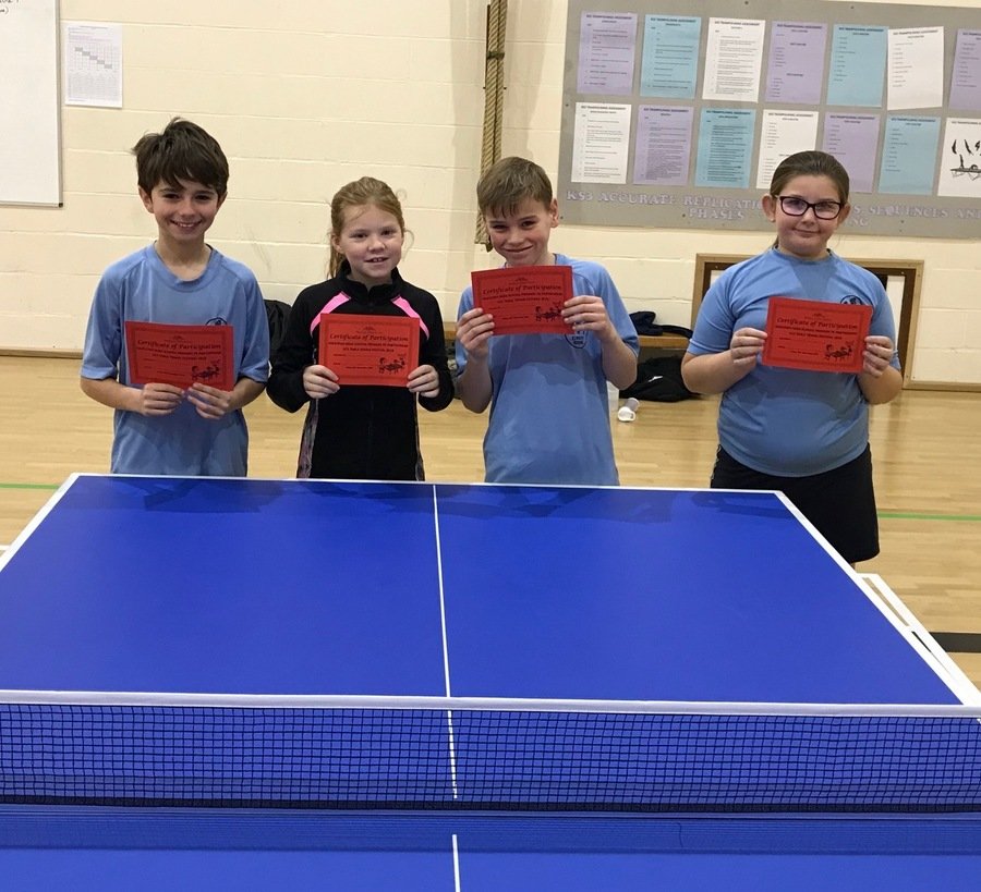 Congratulations to our U11 Table Tennis team: Lottie, Luke, Brooke and Luke who came 2nd in the Hadleigh Pyramid Tournament in November.