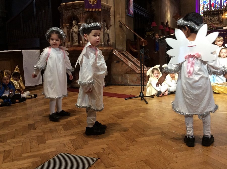 The shepherds heard them praising God singing: 'Glory to God in highest, and peace to everyone on earth.' 