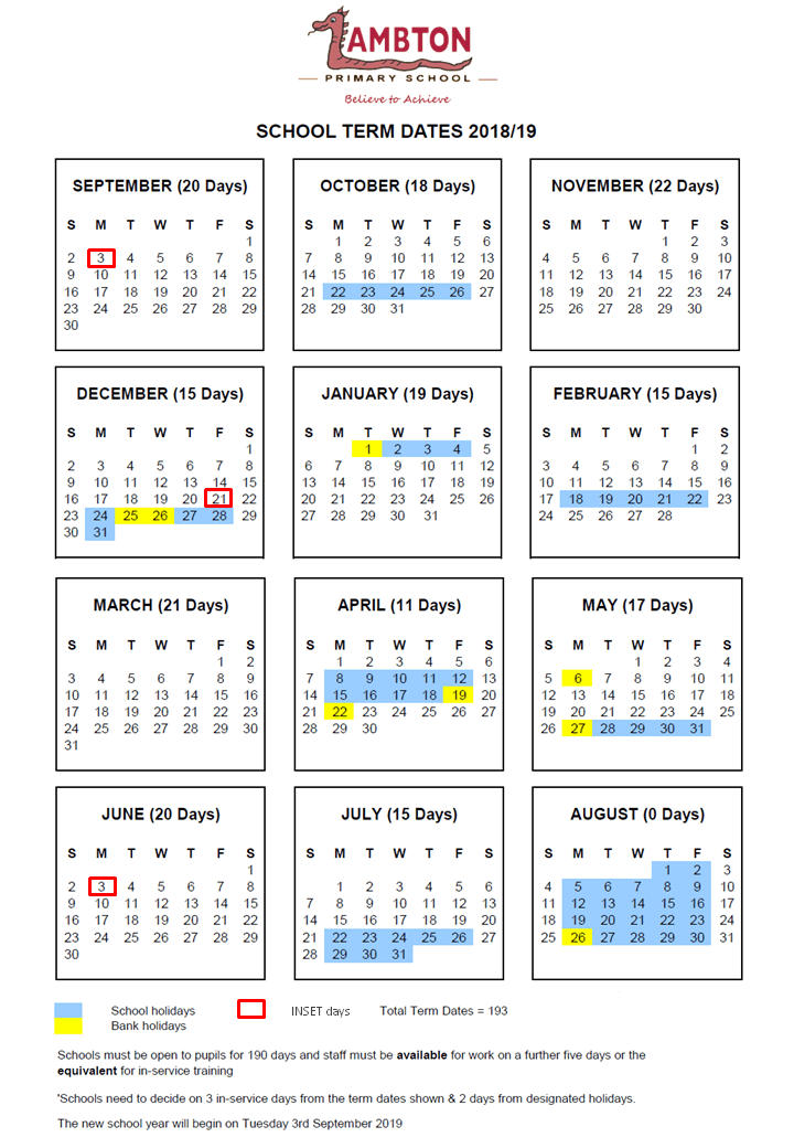 Lambton Primary School - Term Dates