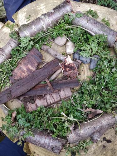 This was two girls creating a home for a hedgehog.  It resembled a face as they started but they expanded their ideas to create a safe space for it to hibernate. 