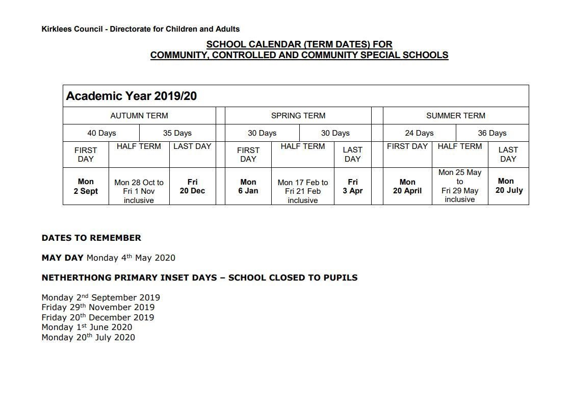 Netherthong - Term dates