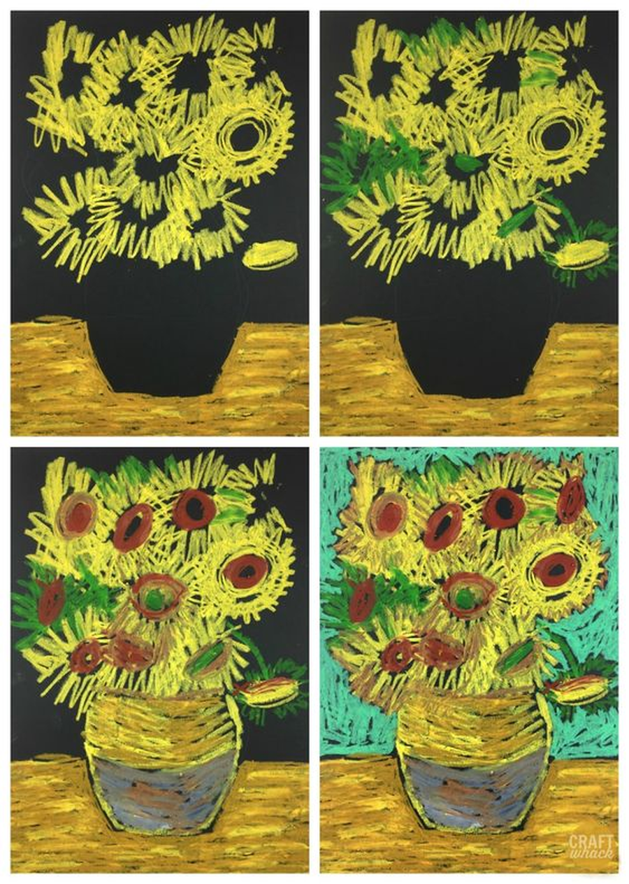 A famous artist painted pictures of sunflowers called Vincent Van Gogh. Can you make some pictures of sunflowers like him? You could draw them on paper or draw them on the floor outside using chalks?