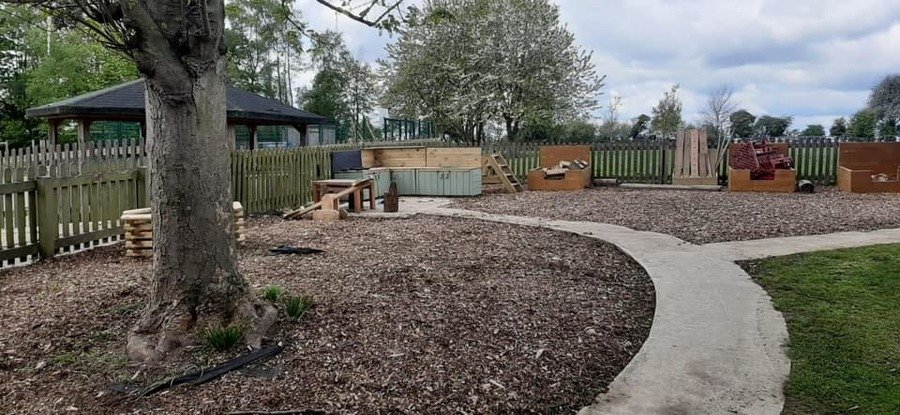 Our EY outdoor learning area overlooking the school field