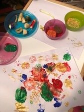 Painting with vegetables, <br>by Oscar aged 3