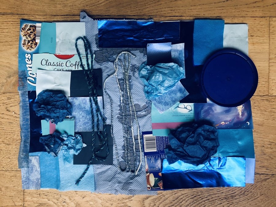 Blue Collage using various household items