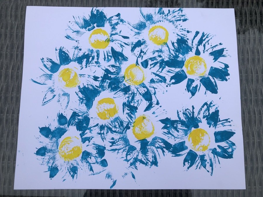 Blue flowers using petal stamp