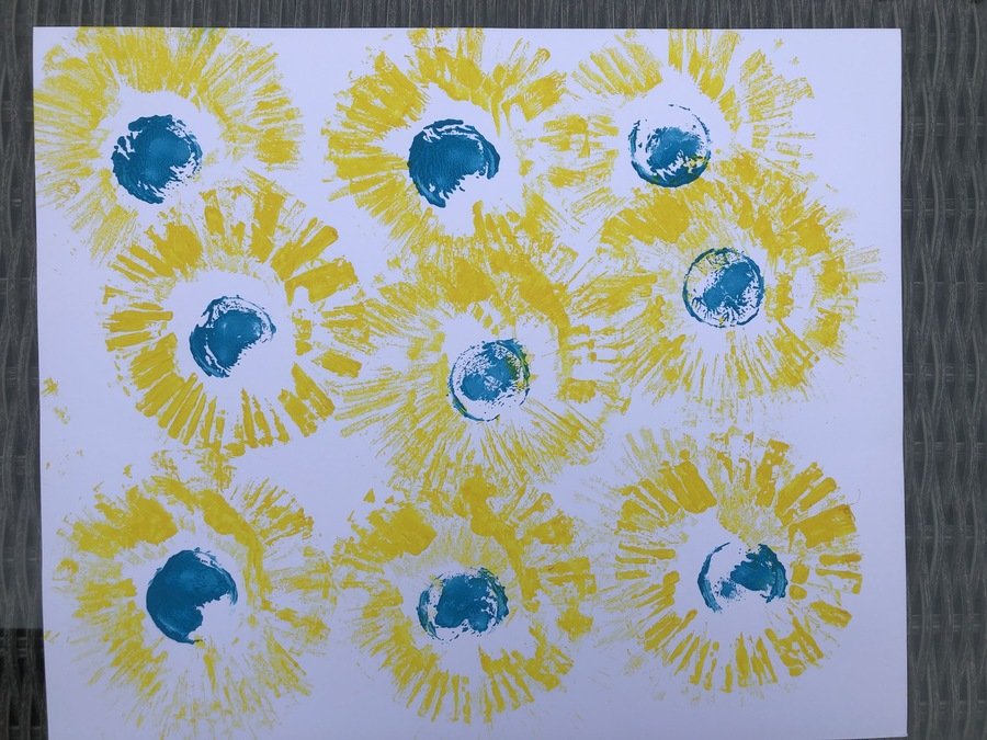 Yellow flowers using thinner straight cut stamp