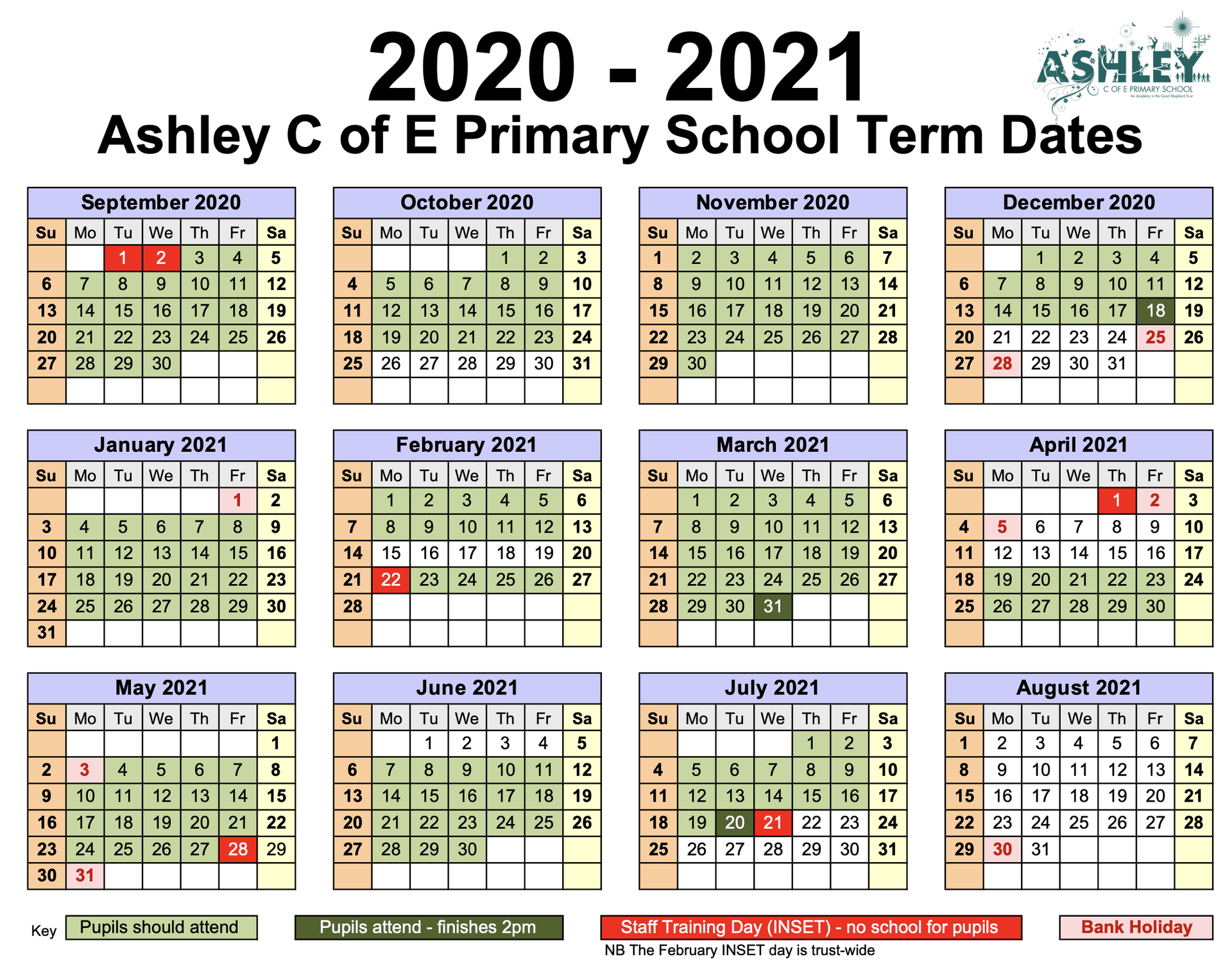 Ashley C Of E Primary School Term Diary Dates