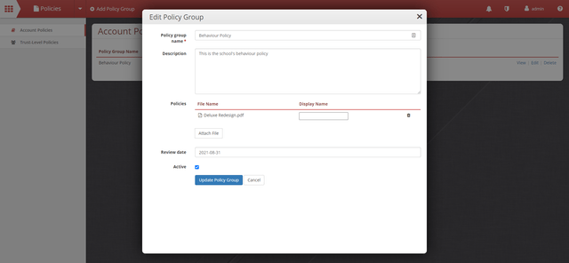 Edit Policy Interface