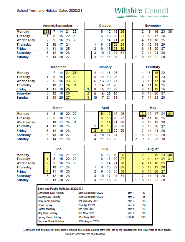 Manor Fields Primary School Calendar