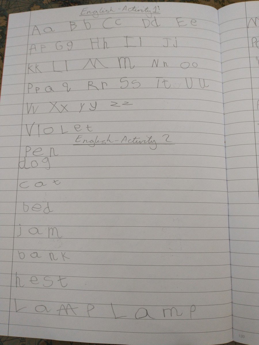 Violet had a go at forming her letters and writing CVC/CVCC words, great work! 