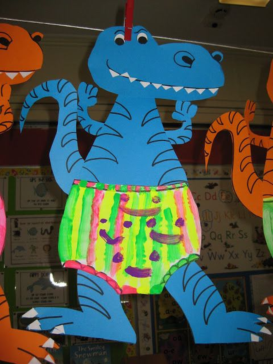 Create your own dinosaur pictures and pants for them to wear like in the story Dinosaurs love Underpants. What pattern will your pants have?