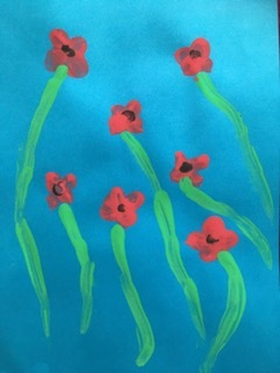Finger painted field of poppies