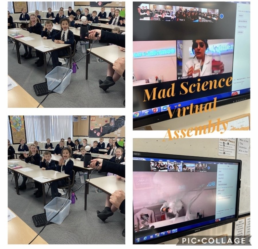 Years 1 to 6 experienced an interactive virtual Science assembly with the company ‘Mad Science’. It was clear that we have a number of budding scientists in our school.