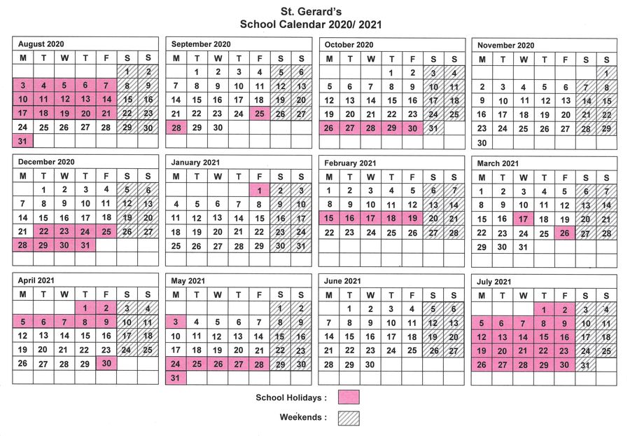 St. Gerard's School Calendar 2020-21