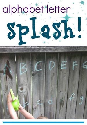 Draw on the floor outside or your fences with chalk and use a water gun/ paint brush to make the letters disappear