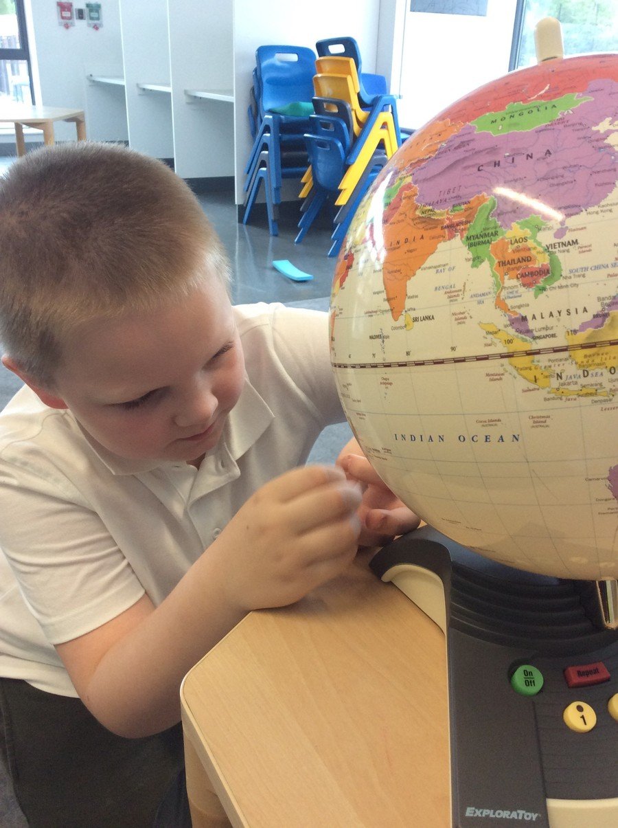 C is a Year 3 pupil who is on pathway 2. He showed an interest in the north and south pole and found them on the globe.