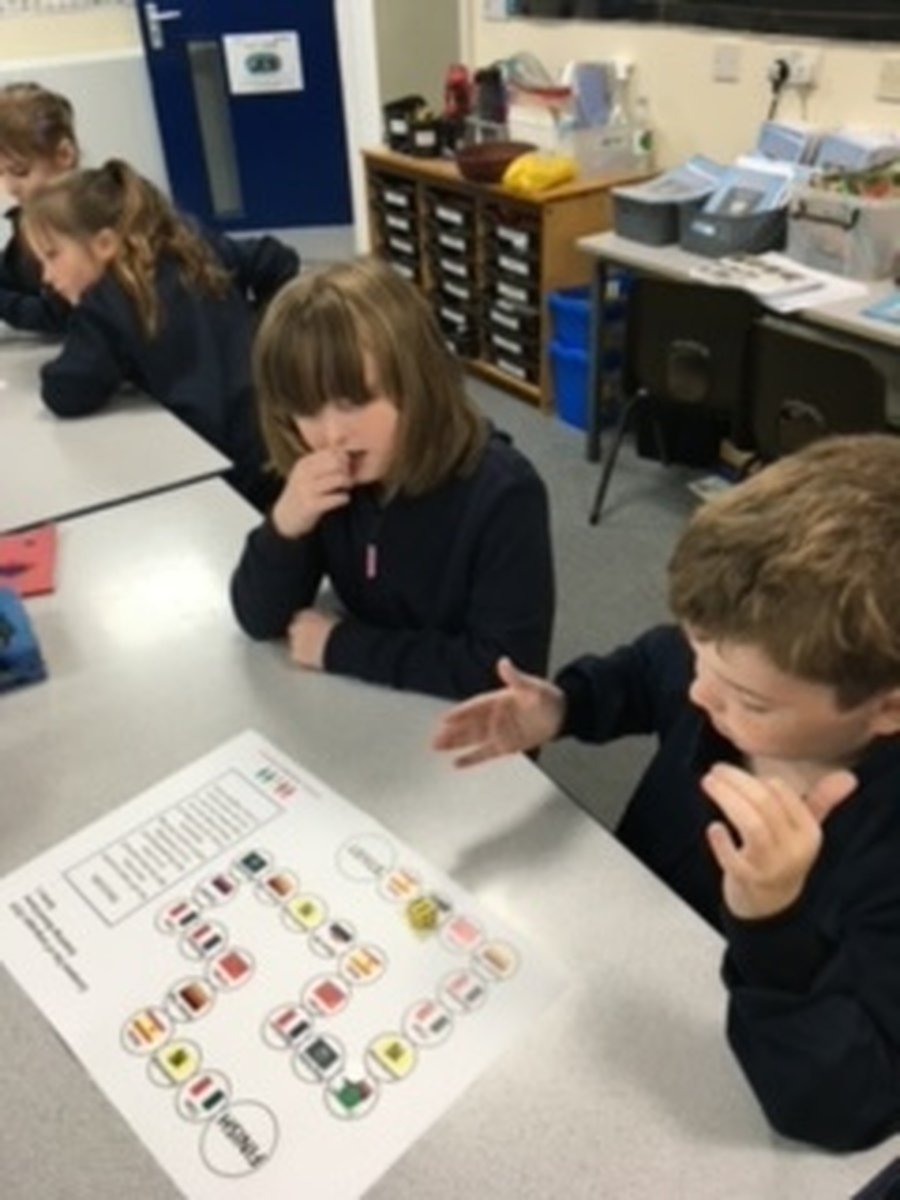 The Year 3 children played a board game to practise their greetings. 