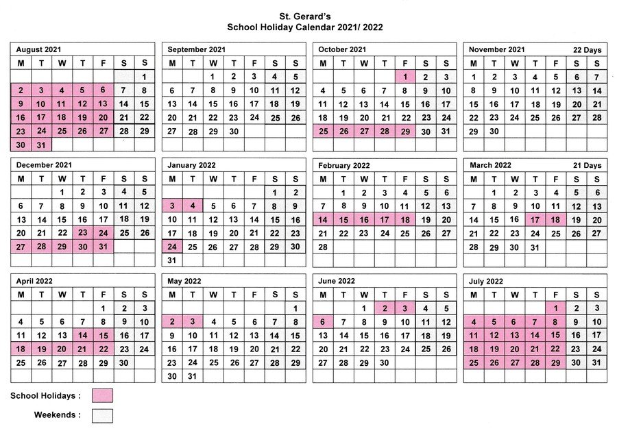 St. Gerard's School Calendar 2021-22