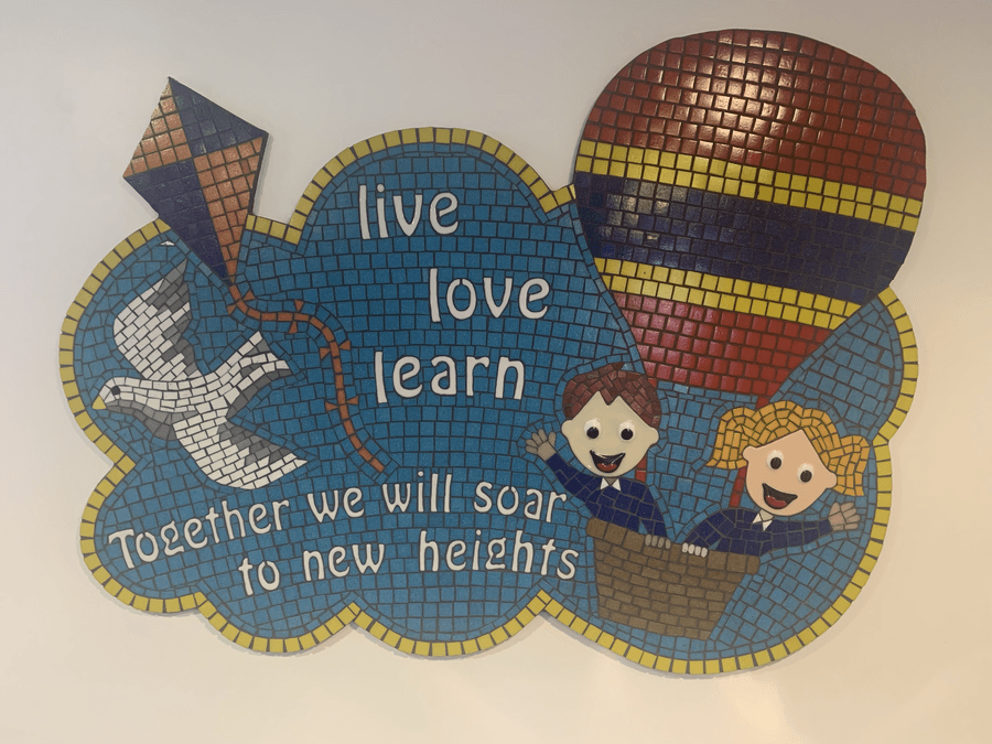 Our beautiful mosaic created by all of the children in our school