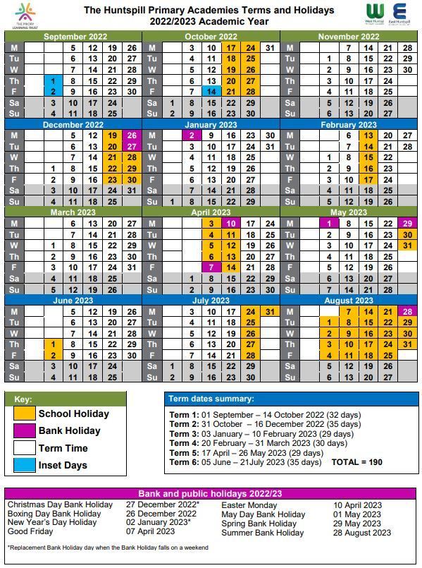 The Huntspill Primary Academies Calendar Term Dates