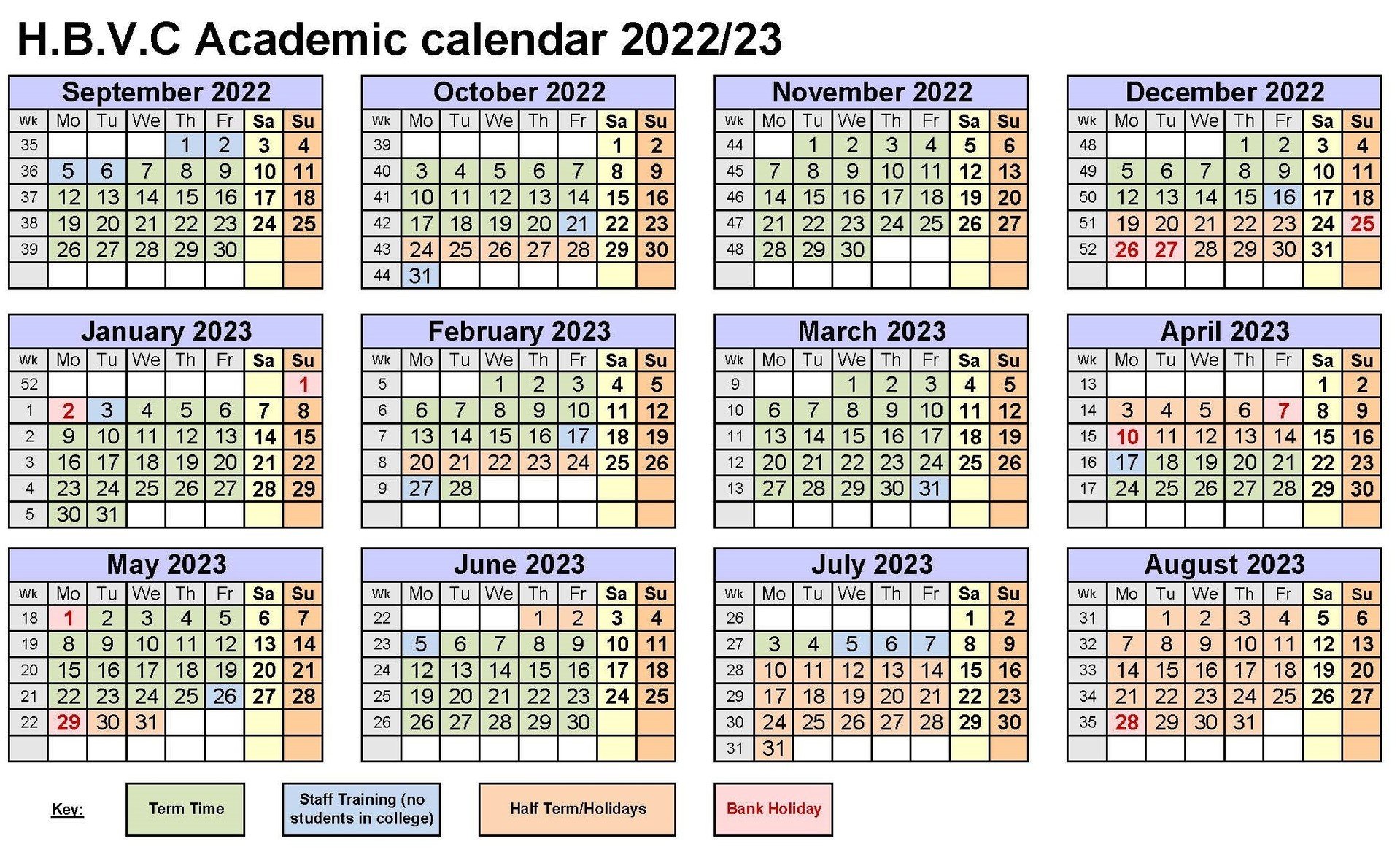 Heart of Birmingham Vocational College Academic Calendar