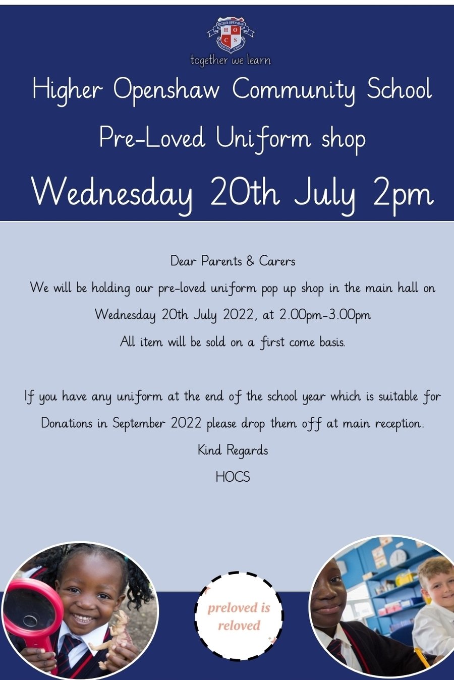 Pre- Loved School Uniform Pop up Shop. Published 8th July 2022
