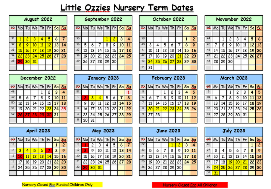 Little Ozzies Nursery - Term Dates