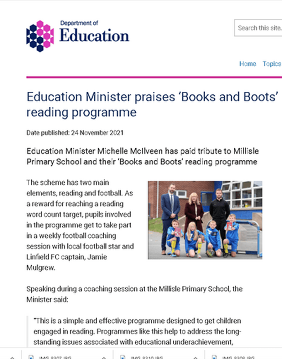 Education Minister praises 'Books and Boots' reading programme