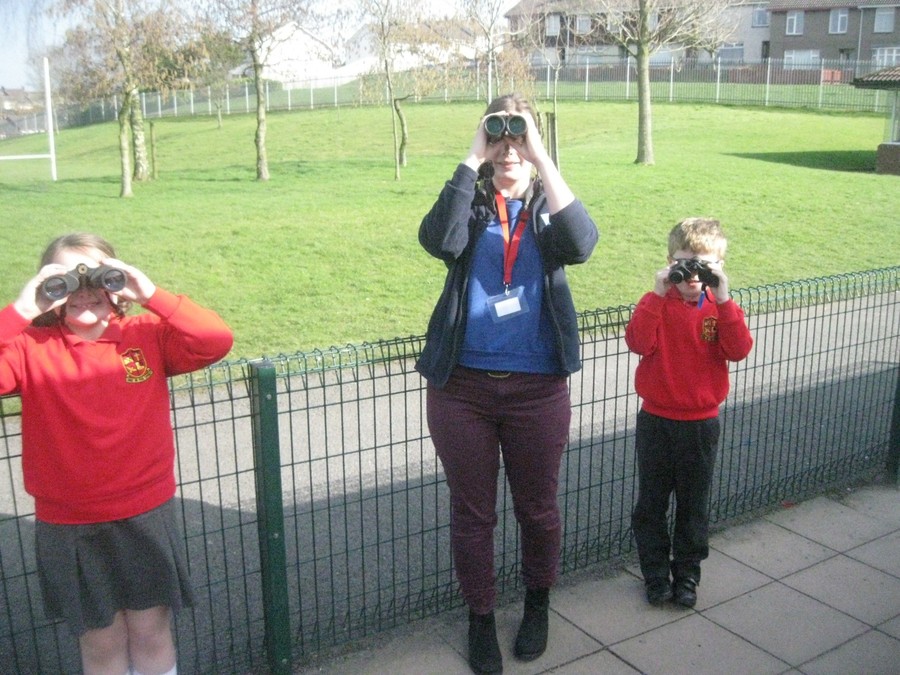 Brooke and Ethan bird-watching with Helen