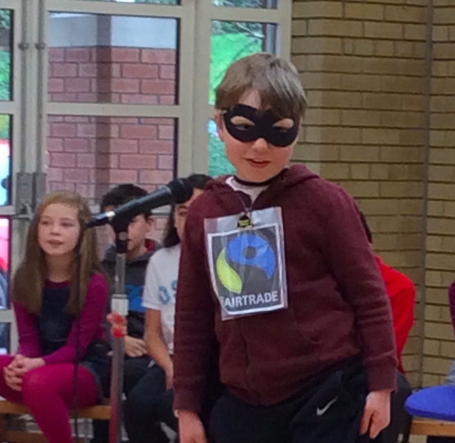 Fabulously Fairtrade Fred or should I say Thomas helped shoppers select Fairtrade items until he was caught out by his character mum Bethany!
