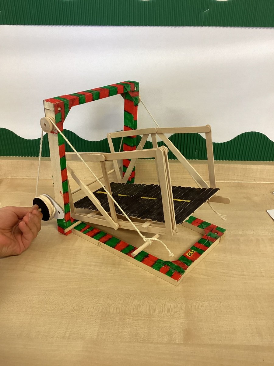 One of the amazing wooden bridges with a pulley system designed and made by Year 4 - Autumn Term