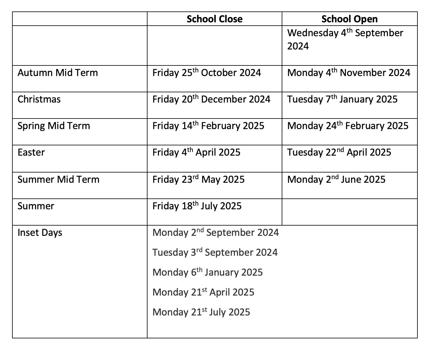 Term Dates