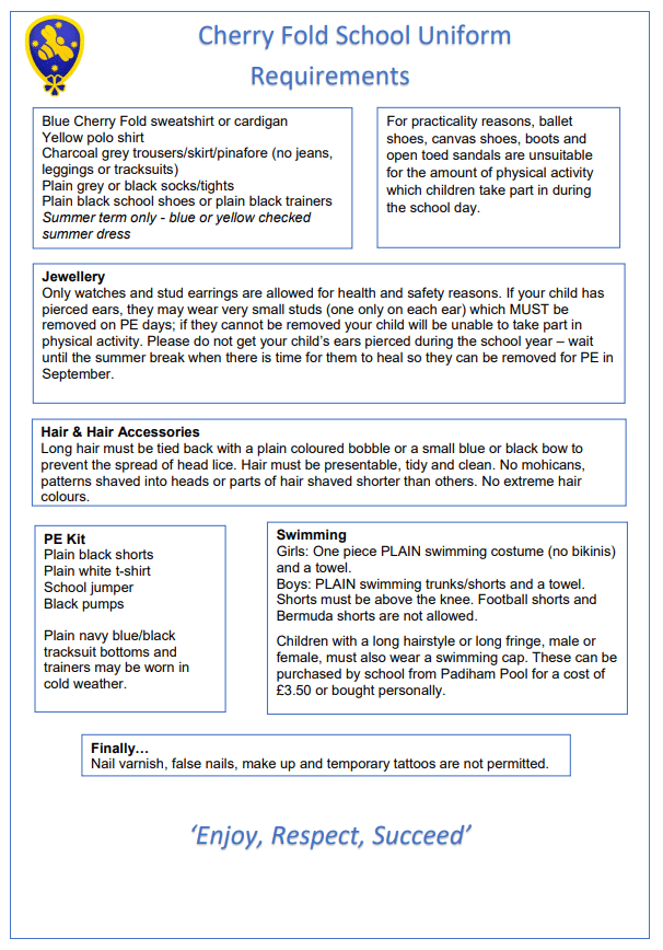 Cherry Fold Community Primary School Uniform Information