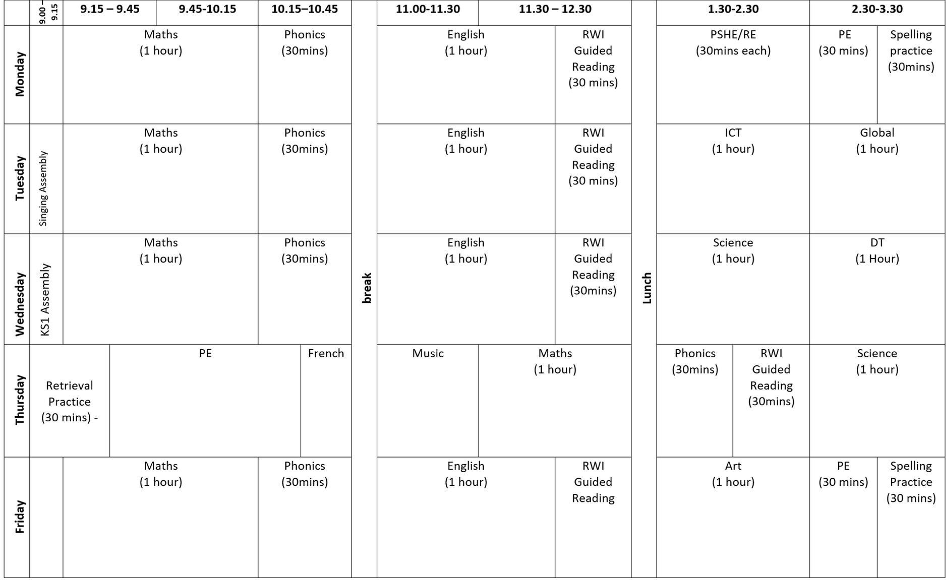 Spring Term Timetable 2024