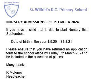 Nursery Admissions September 2024