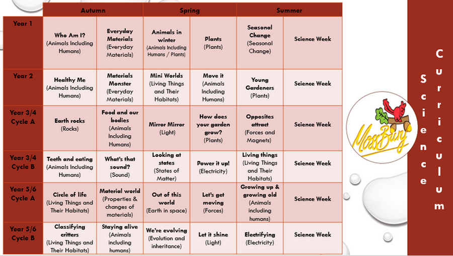 <br> Click here to download the full content of our Science Curriculum.