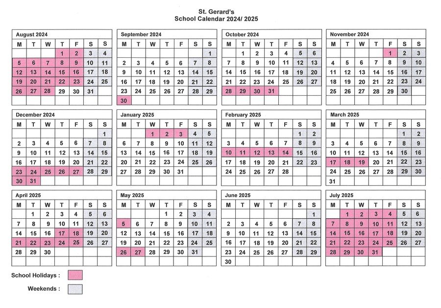 St. Gerard's School Calendar 2024-25