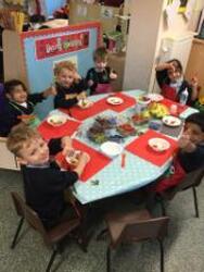 Learning to make a healthy fruit salad!