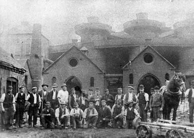 Workers at the Blists Hill blast furnaces c.1900.