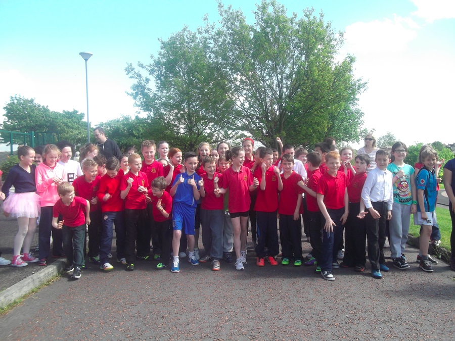 P.6 all set to start their leg of the half marathon. On your marks…get set…Go!