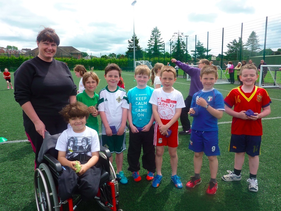 P.4 boys get ready for the beanbag throw.