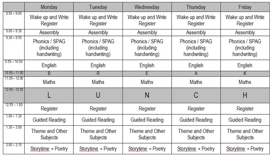 Elementary School Timetable Sample