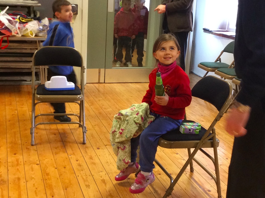 Olivia gets her bottle of apple juice